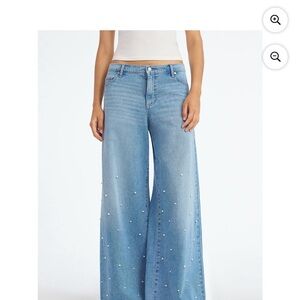 Scoop NYC Light Blue Pearl Embellished Flare Jeans